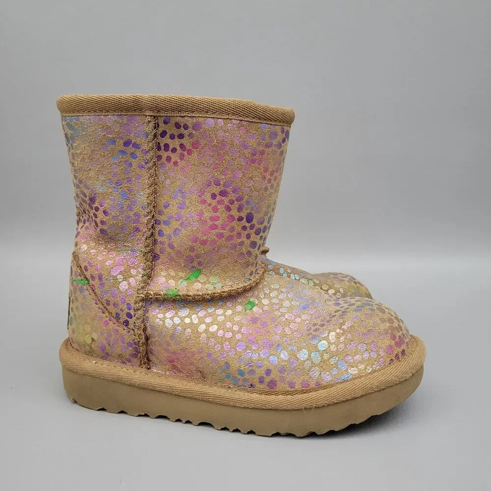UGG TODDLER CLASSIC II SPOTS PINK ROSE SPARKLE SUEDE BOOTS US 10T